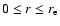 $0 \leq r \leq r_{\rm e}$