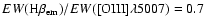 $EW({\rm H}\beta_{\rm em})/EW({\rm [OIII]}\lambda 5007) = 0.7$