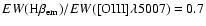 $EW({\rm H}\beta _{\rm em})/EW\rm ([OIII]\lambda 5007) = 0.7$