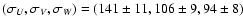 $(\sigma_{U}, \sigma_{V}, \sigma_{W})
=(141 \pm 11, 106
\pm 9, 94 \pm 8)$