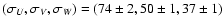 $(\sigma_{U},
\sigma_{V}, \sigma_{W})=(74 \pm 2, 50 \pm 1, 37 \pm 1)$