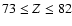 $73\le{Z}\le82$