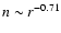 $n \sim r^{-0.71}$
