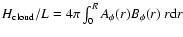 $H_{\rm cloud}/L= 4\pi\int_{0}^{R} A_\phi(r) B_\phi(r) ~ r {\rm d}r$