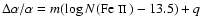 $\Delta\alpha/\alpha=m(\log N(\hbox{\rm\hbox{Fe~{\sc ii}~}})-13.5)+q$