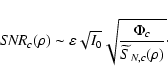 \begin{displaymath}
{\it SNR}_{c}(\rho) \sim \varepsilon \sqrt{I_{0}}\sqrt{\frac{ \Phi_{c}}{\widetilde{S}_{N, c}(\rho)}}\cdot
\end{displaymath}