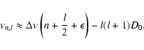\begin{displaymath}
\nu_{n,l} \approx
\Delta\nu\left(n+\frac{l}{2}+\epsilon\right)-l(l+1) D_{0}.
\end{displaymath}