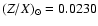 $(Z/X)_{\odot}=0.0230$