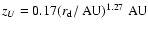 $z_U=0.17 (r_{\rm d}/~\rm {AU})^{1.27} ~\rm {AU}$