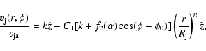 \begin{displaymath}\frac {{\vec{v}}_{\rm j}(r,\phi)}{v_{\rm ja}} = k \hat z -
C_...
...s (\phi-\phi_0) ]
\left( \frac{r}{R_{\rm j}} \right)^n \hat z,
\end{displaymath}