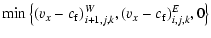 $\displaystyle \min\left\{(v_x-c_{\rm f})^W_{i+1,j,k},(v_x-c_{\rm f})^E_{i,j,k},0\right\}$