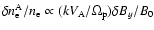 $\delta
n_{\rm e}^{\rm A}/n_{\rm e}\propto (kV_{\rm A}/\Omega _{\rm p}) \delta B_y/B_0$
