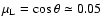 $\mu_{\rm L} = \cos \theta \simeq
0.05$