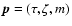 $\vec{p}=(\tau,\zeta,m)$