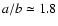 $a/b \simeq 1.8$