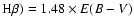 ${\rm H}\beta)=1.48 \times E(B-V)$