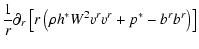 $\displaystyle \frac{1}{r} \partial_r \left[r \left(\rho h^* W^2
{v^r}{v^r} + p^* - {b^r}{b^r} \right) \right]$