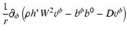 $\displaystyle \frac{1}{r} \partial_\phi \left(\rho h^* W^2
{v^\phi} - {b^\phi}{b^0} - D {v^\phi}\right)$