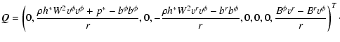 $\displaystyle \V{Q} = \left(0,
\frac{\rho h^* W^2
{v^\phi}{v^\phi} + p^* -
{b^\...
...^r}{b^\phi}}{r},
0,
0,
0,
\frac{{B^\phi}{v^r}-{B^r}{v^\phi}}{r}
\right)^T \cdot$