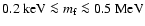 $0.2~ {\rm keV} \la m_{\rm f} \la 0.5~ {\rm MeV}$