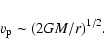 \begin{displaymath}
v_{\rm p}\sim (2GM/r)^{1/2}. \end{displaymath}