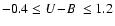 $-0.4\le\mbox{$U\!-\!B$ }\le1.2$