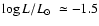 $\mbox{$\log L/L_{\odot}$ }\simeq-1.5$