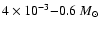 $4 \times 10^{-3} {-} 0.6~M_{\odot}$
