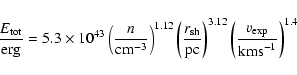 \begin{displaymath}{E_{{\rm tot}} \over {\rm erg}} = 5.3 \times 10^{43}
\left (...
...}
\left ({v_{{\rm exp}} \over {\rm km s}^{-1}} \right )^{1.4}
\end{displaymath}