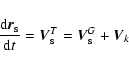 \begin{displaymath}\frac{{\rm d} {\vec{r}_{\rm s}}}{{\rm d}t} = {\vec V}^T_{\rm s}=\vec{V}^G_{\rm s} + \vec{V}_k
\end{displaymath}