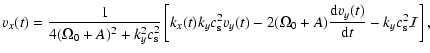 $\displaystyle v_x(t) = {1 \over {4(\Omega_0 + A)^2 + k_y^2 c_{\rm s}^2}}
\left[...
...a_0 + A){{{\rm d} v_y(t)} \over {{\rm d} t}} - k_y
c_{\rm s}^2{\cal I} \right],$