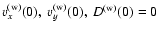 $v_x^{\rm (w)}(0),~
v_y^{\rm (w)}(0),~ D^{\rm (w)}(0) = 0$