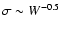 $\sigma \sim W^{-0.5}$