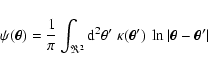 \begin{displaymath}
\psi(\vec\theta) = \frac{1}{\pi}\int_{\Re{}^2}{\rm d}^2\theta'~
\kappa(\vec\theta')~\ln\vert\vec\theta-\vec\theta'\vert
\end{displaymath}