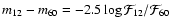 $m_{12}-m_{60}=-2.5 \log \mathcal{F}_{12}/\mathcal{F}_{60}$