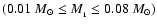 $(0.01~{M}_\odot \leq M_{_1} \leq 0.08~{M}_\odot)$