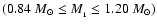 $(0.84~{M}_\odot \leq M_{_1} \leq 1.20~{M}_\odot)$