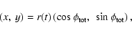 \begin{displaymath}
(x,~ y)=r(t)\left(\cos{\phi_{\rm {tot}}},~ \sin{\phi_{\rm {tot}}}\right) ,
\end{displaymath}