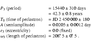 \begin{displaymath}\begin{array}{ll}
\mbox{$P_3$\space (period)} & = \mbox{$1544...
...\!\!^\circ$ }5 \pm 0\hbox{$.\!\!^\circ$ }5 $ . }\\
\end{array}\end{displaymath}