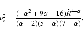 \begin{displaymath}v_{\rm c}^2= {(-\alpha^2+9\alpha-16)\tilde R^{4-\alpha}\over
(\alpha-2)(5-\alpha)(7-\alpha)},
\end{displaymath}