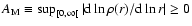 $A_{\rm M}\equiv\sup_{[0,\infty[}\vert{\rm d}\ln\rho (r)/{\rm d}\ln r\vert\geq 0$