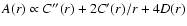 $A(r)\propto C''(r) + 2C'(r)/r + 4D(r)$