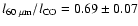 $l_{60~\rm\mu m}/l_{\rm CO} = 0.69 \pm 0.07$