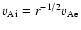 $v_{{\rm A}{\rm i}}=r^{-1/2}v_{{\rm A}{\rm e}}$