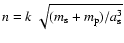 $n = k~\sqrt{(m_{\rm s}+m_{\rm p})/a_{\rm s}^3}$