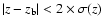 $\vert z-z_{\rm b}\vert< 2 \times \sigma (z)$