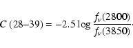 \begin{displaymath}\hbox{$C$ (28--39)}= -2.5 \log{ \frac {f_\nu(2800)}{f_\nu(3850)}}\cdot
\end{displaymath}