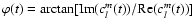 $\varphi(t)=\arctan[{\rm Im}(c_l^m(t))/{\rm Re}(c_l^m(t))]$
