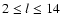 $2\leq l \leq 14$