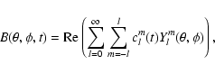 \begin{displaymath}
B(\theta,\phi,t)={\rm Re}\left(\sum_{l=0}^{\infty}\sum_{m=-l}^{l}c_l^m(t) Y_l^m(\theta,\phi)\right),
\end{displaymath}